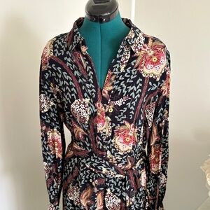 Floral Long Sleeve Button-down Dress